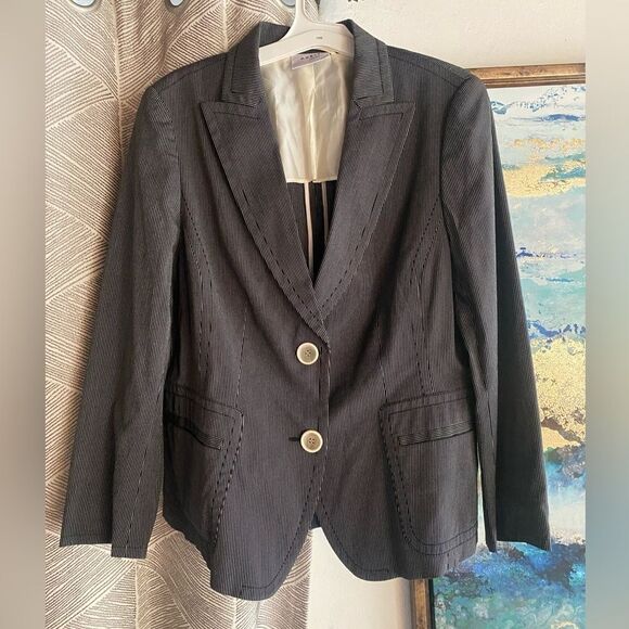AKRIS PUNTO $1299 Stripes   Structured Blazer Jacket Top Size US 12 - Picture 1 of 12